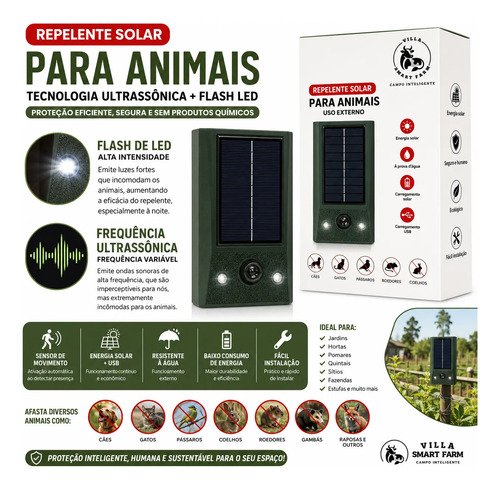Repelente Solar De Animais Villa Smart Farm Ultrasônico Led 127/220v - Imagem 2