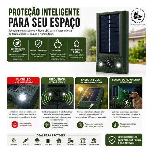 Repelente Solar De Animais Villa Smart Farm Ultrasônico Led 127/220v - Imagem 3
