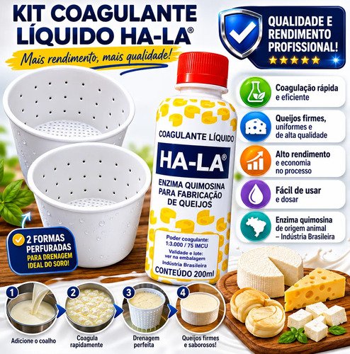 Coalho Líquido Ha-la 200ml Coagulante Queijo + 2 Formas 500g - Imagem 4