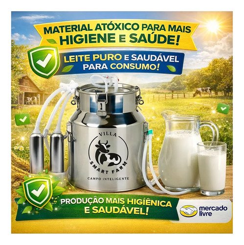 Ordenhadeira 14l Elétrica Villa Smart Farm Movel 2bicos Inox Vacas - Imagem 11