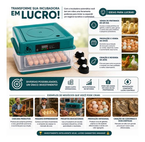 Chocadeira Villa Smart Farm 48 Ovos Galinha Encubadora 220v - Imagem 6