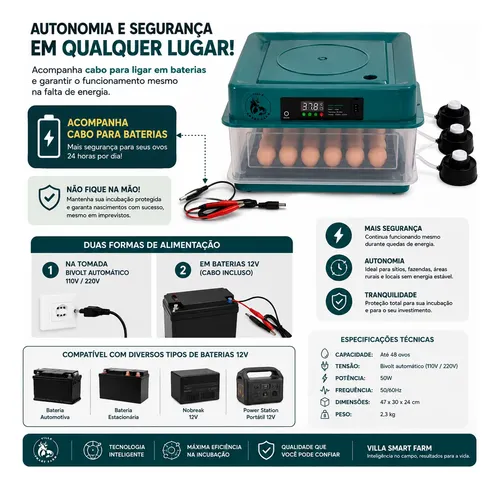 Chocadeira Villa Smart Farm 48 Ovos Galinha Encubadora 220v - Imagem 7