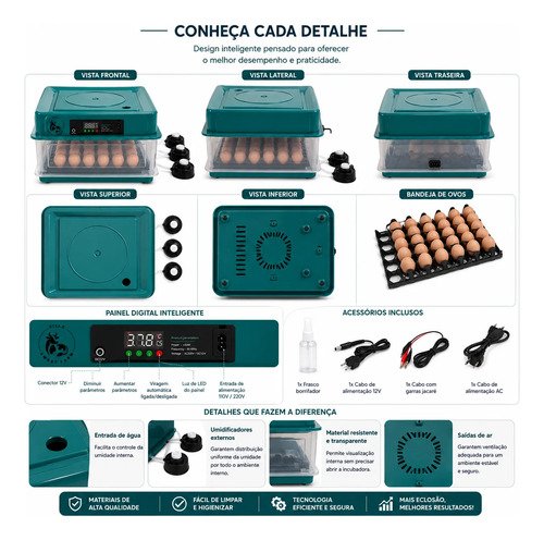 Chocadeira Villa Smart Farm 48 Ovos Galinha Encubadora 220v - Imagem 3