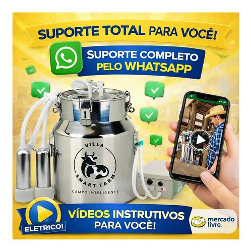 Ordenhadeira 14l Elétrica Villa Smart Farm Movel 2bicos Inox Vacas - Imagem 10