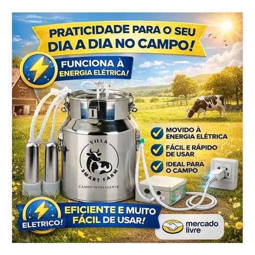 Ordenhadeira 14l Elétrica Villa Smart Farm Movel 2bicos Inox Vacas - Imagem 4