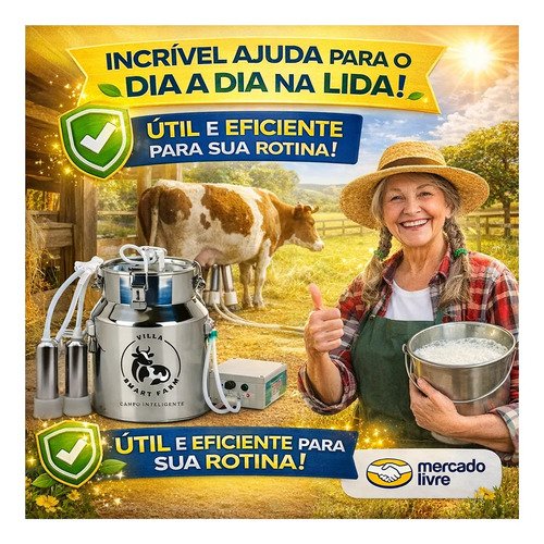 Ordenhadeira 14l Elétrica Villa Smart Farm Movel 2bicos Inox Vacas - Imagem 12